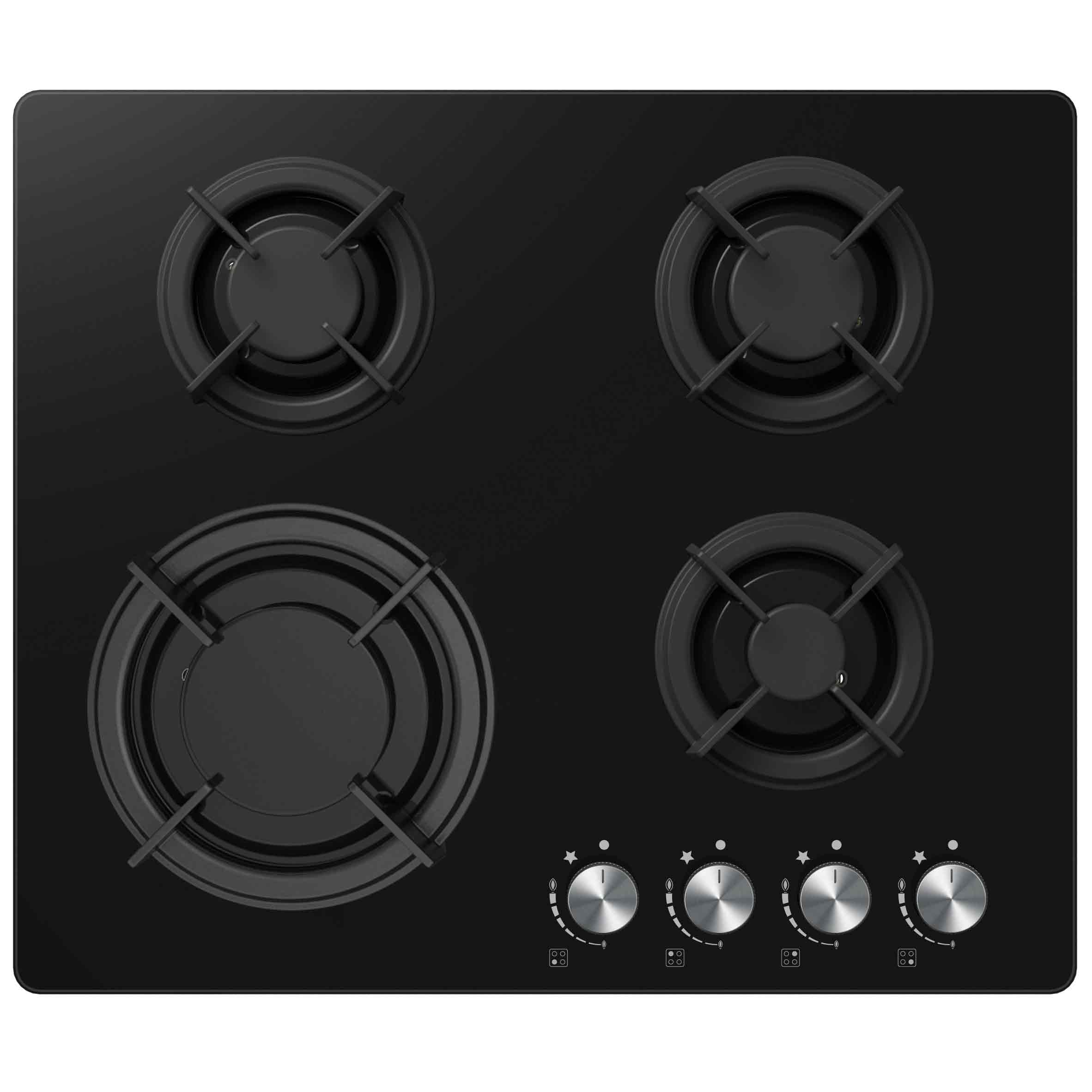 Glass Cooktop & Auto Ignition Black Cookology Gas-on-Glass Hob 60cm Built-in 