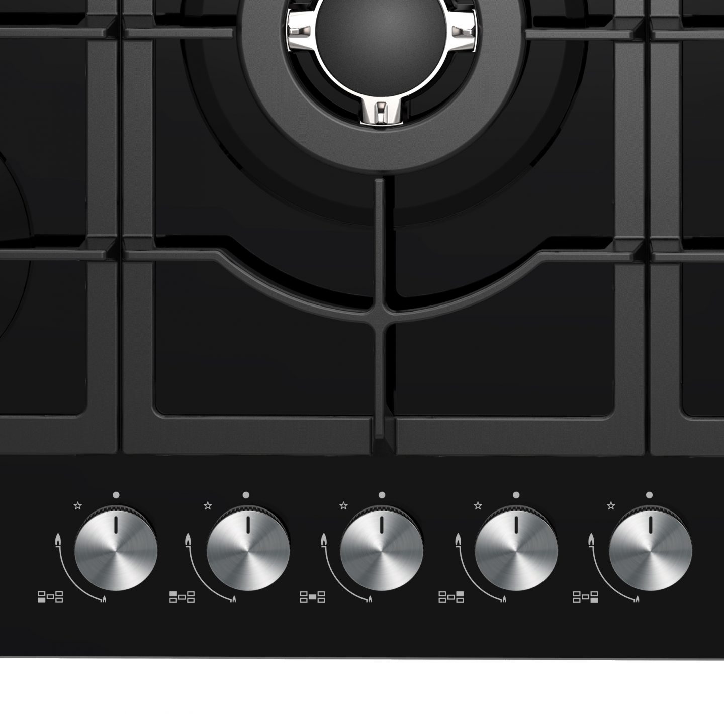 Cookology 75cm Gas On Glass Hob With Wok Burner - Black | Cookology