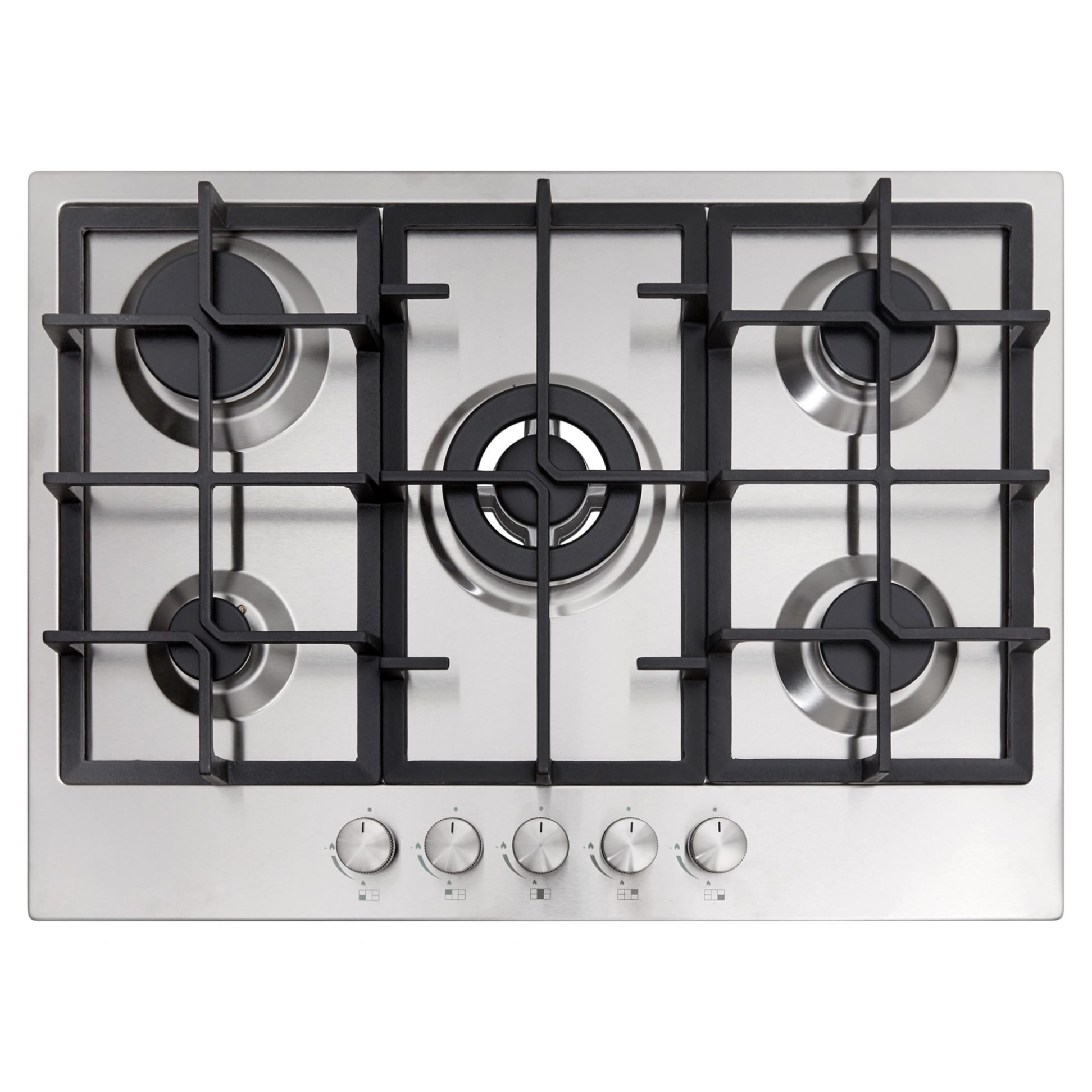 70cm Stainless Steel 5 Burner Gas Hob And Wok Burner With Cast Iron