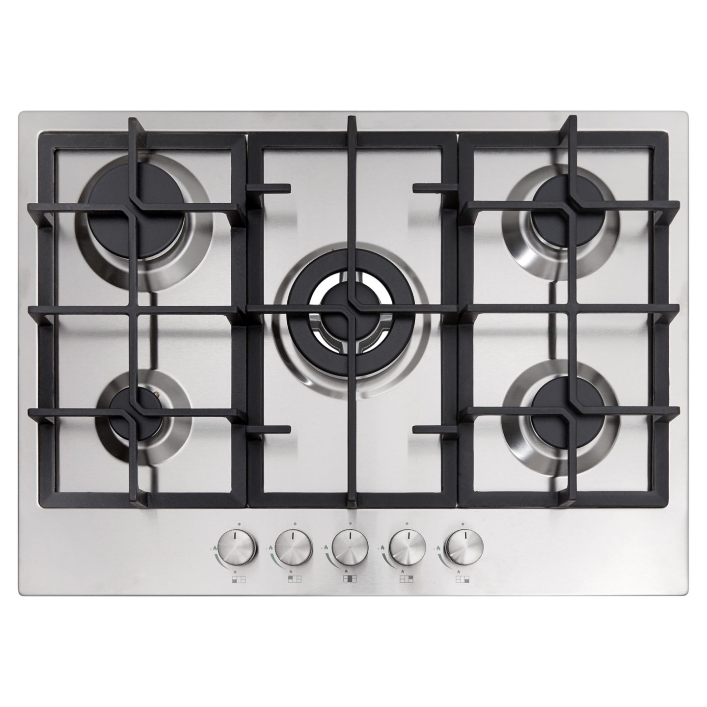 Willow WGH70SSU 70cm Built in 5 Burner Stainless Steel Hob with wok Burner LPG Convertible Easy Clean 2 Years Warranty Cast Iron Pan Supports Automatic Ignition 