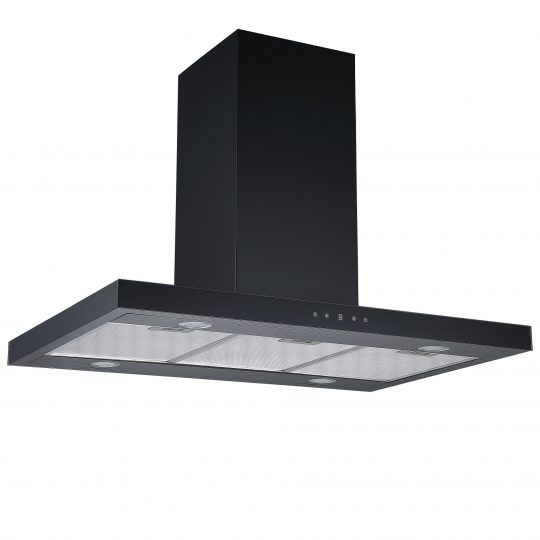 90cm Linear Island Cooker Hood - Black | Cookology