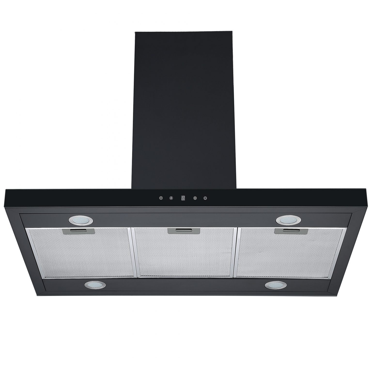 90cm Linear Island Cooker Hood - Black | Cookology