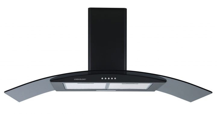 Cookology A Energy Rated - 100cm Smoked Curved Glass Chimney Hood - Black