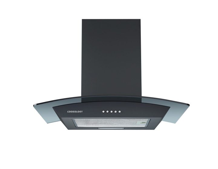 Cookology A Energy Rated - 60cm Curved Cooker Hood - Smoked Black Glass