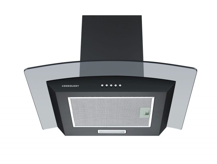 Cookology A Energy Rated - 60cm Curved Cooker Hood - Smoked Black Glass