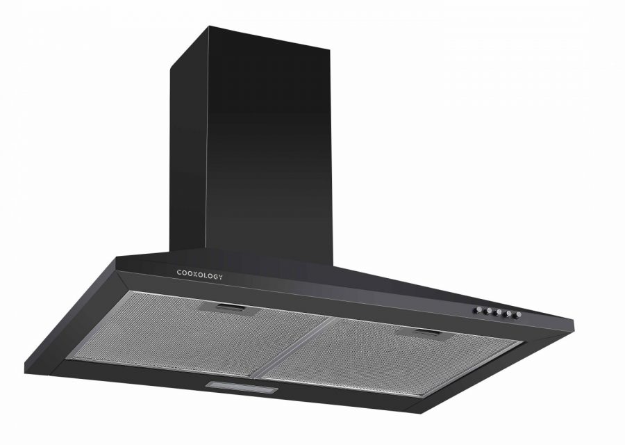 70cm Black Chimney Cooker Hood - Energy Rating A | Cookology