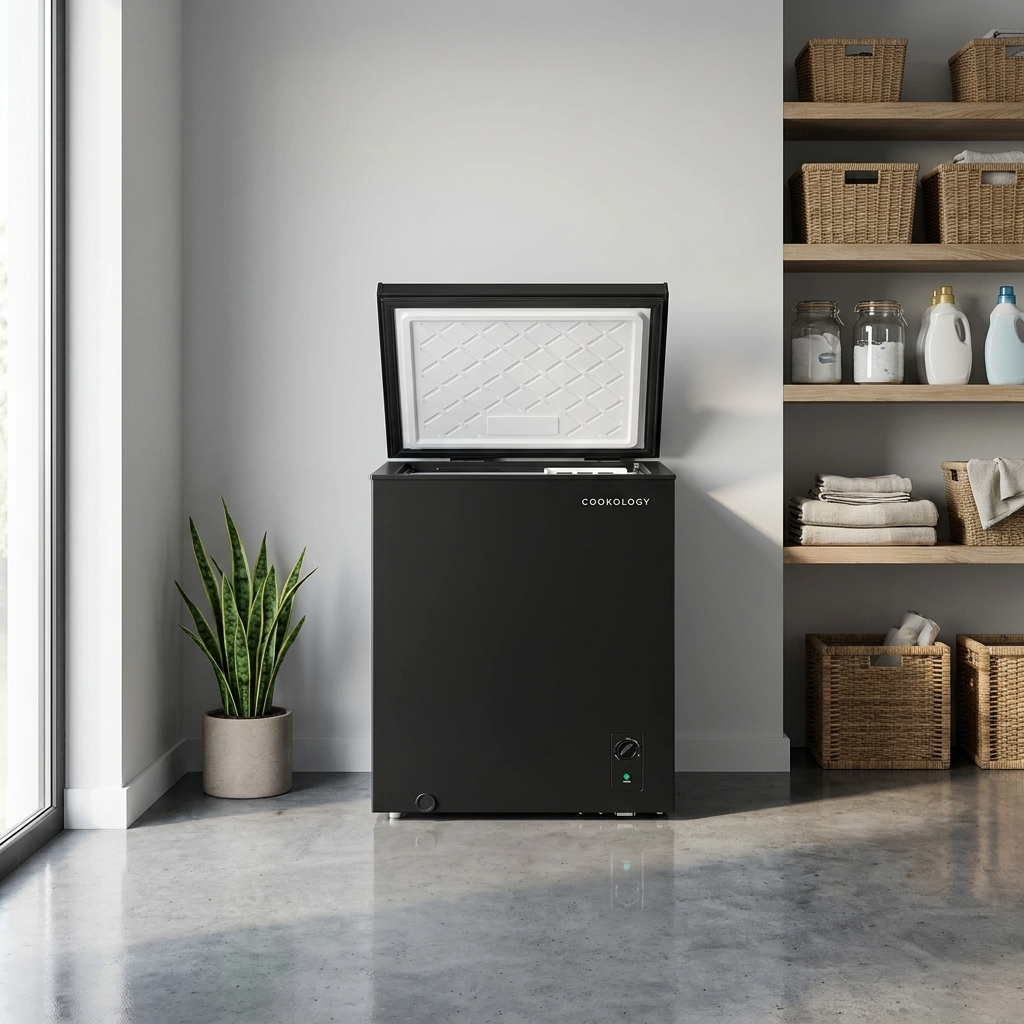142L Freestanding Chest Freezer - Black | Cookology