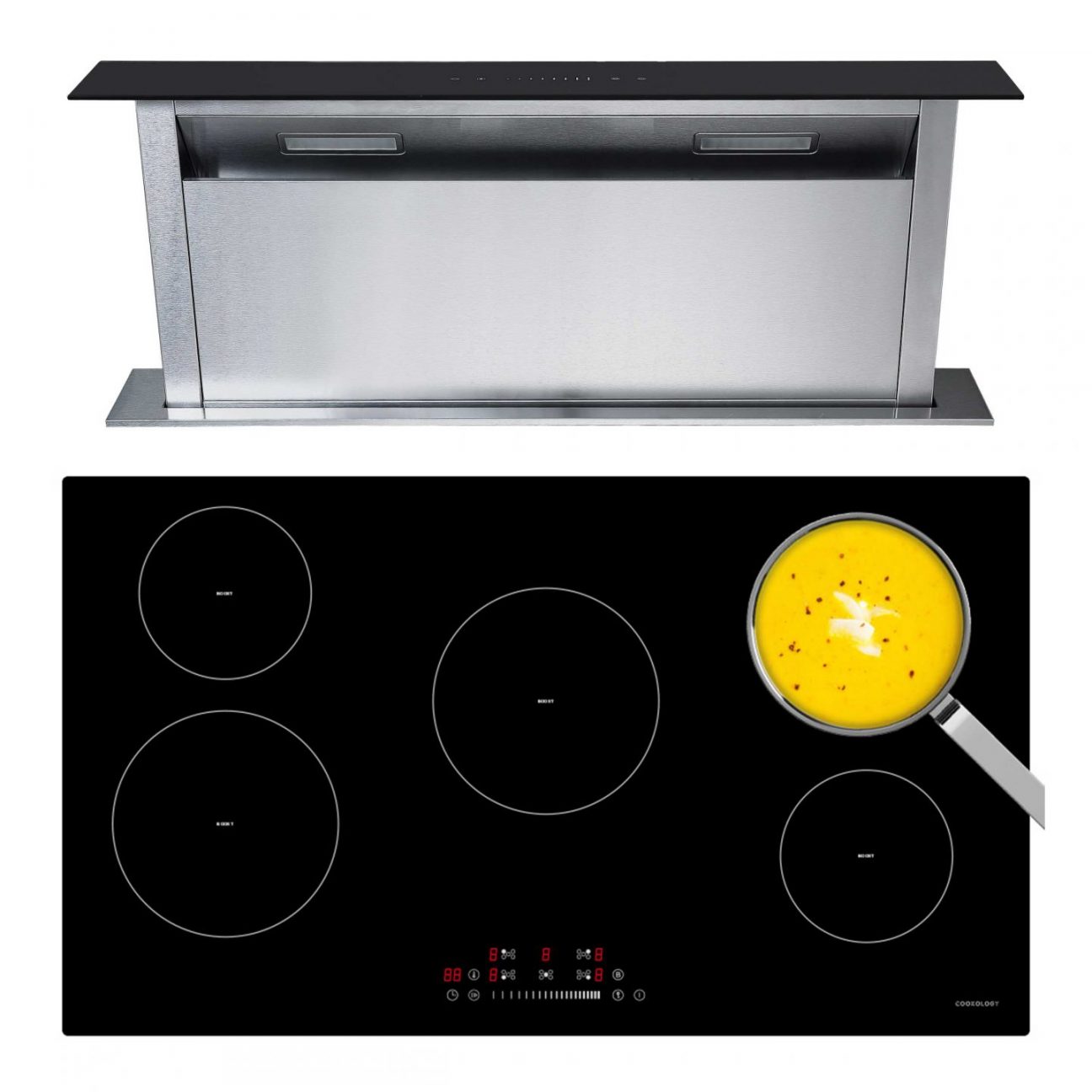 90cm Induction Hob & Downdraft Extractor Fan Cookology