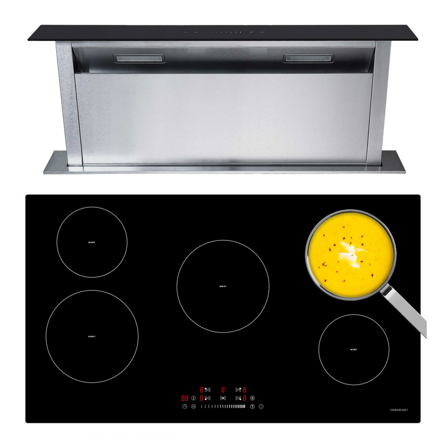 Induction hob with store extractor fan