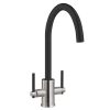 HS945-Brushed-Steel-Black Twin Lever Tap