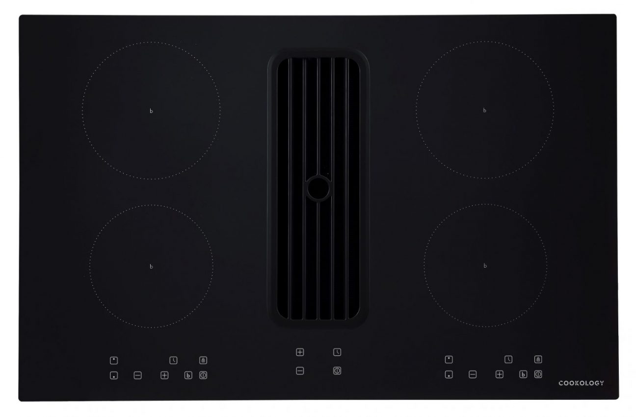 80cm Black Induction Hob With Downdraft Extractor Cookology
