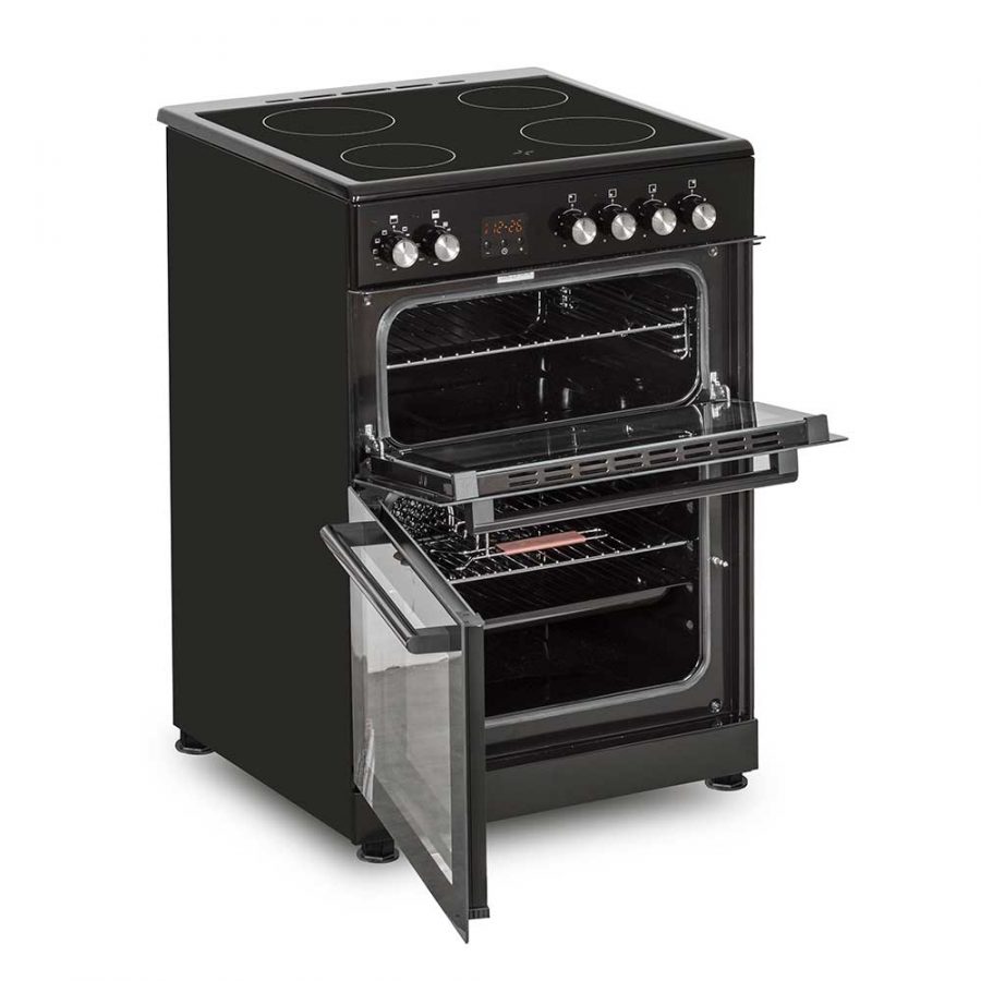 60cm Black Freestanding Double Electric Cooker With Solid Plate Hob