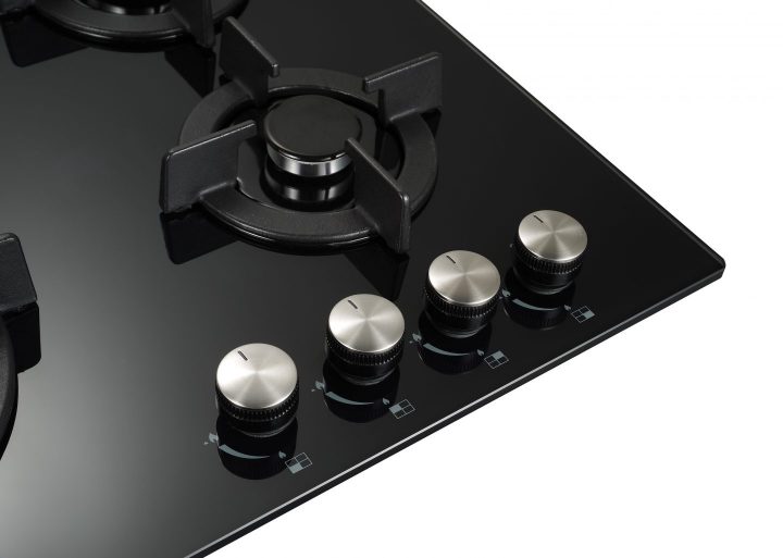 close up view of GGH606BK gas on glass hob