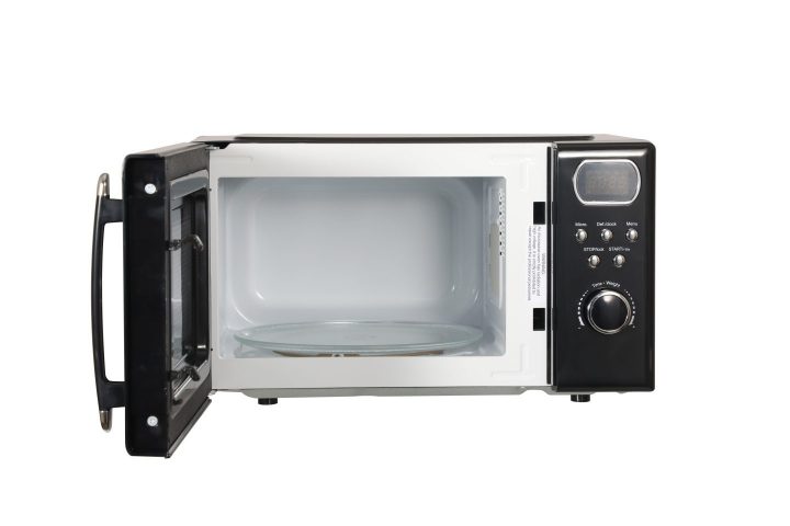 black retro microwave with open door