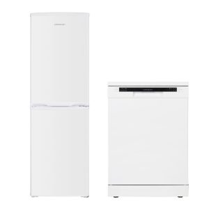 60cm Freestanding Dishwasher & 142L 50/50 Fridge Freezer - White