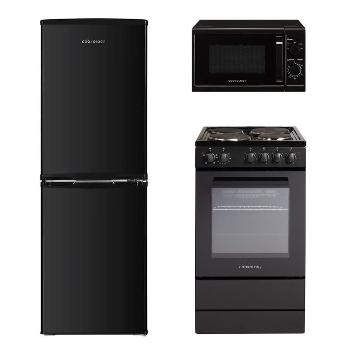 CFSPSC501BK CFF1425050BK CMAFS20LBK Kitchen bundle Cooker, Fridge Freezer, Microwave Black