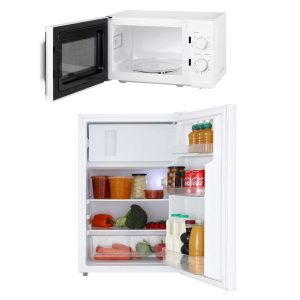 80L Under Counter Fridge with Ice Box & 20L Countertop Microwave - White