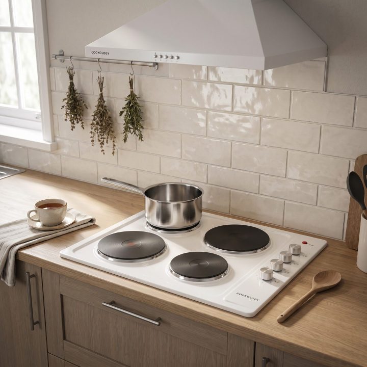 60cm Built-In Solid Plate Hob 4 Zone - White - Verified design detail
