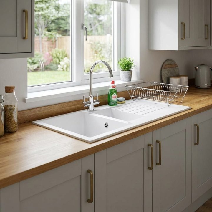 Arezzo 1.5 Bowl Granite Composite Sink with Drainer - White - 334c119bda0caf36f8892fd16e6e6b5d73edbe88f80d971cd9e66d40e4d3d17a