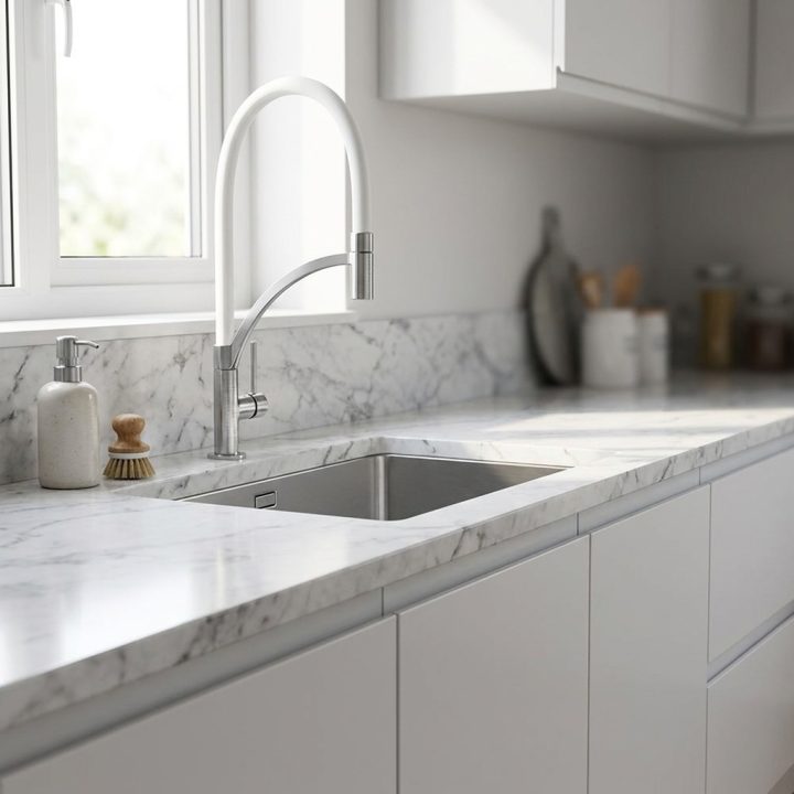 Giglio Brushed White Pull Out Kitchen Tap - de46e16b45c7937da39b1c4005a907bb3456523cba31ef9eda07c062f074e2af