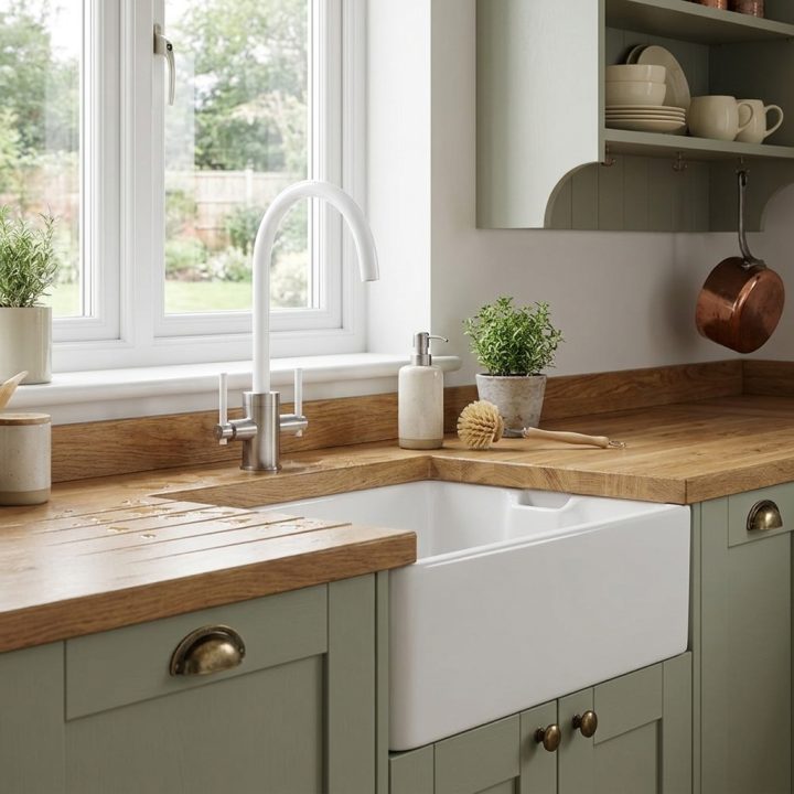 Livorno Brushed White Twin Lever Kitchen Tap - d8cee347189f70d9af54a87e12476ba2d0485855ba0a93e86f265a6632972a16