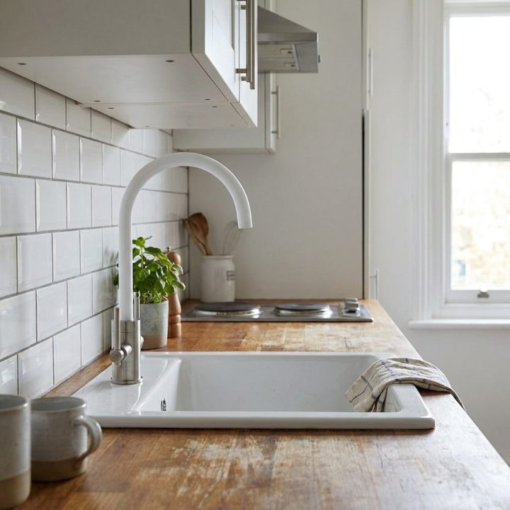 Livorno Brushed White Twin Lever Kitchen Tap - 1cdc05a5d40ace8f574868b41d80f45c7221690500b45d9fc1809d32291f5975