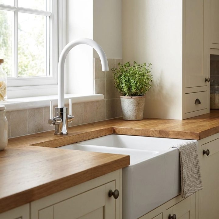 Livorno Chrome White Twin Lever Kitchen Tap - 045e640eb2824e558ec140489f0d335d020f6f319036f46da100be928b36f361