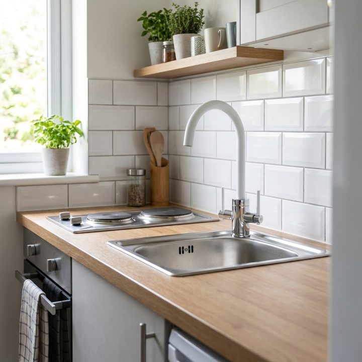 Livorno Chrome White Twin Lever Kitchen Tap - 85215c29cb2dd2be8682092ada54fb16a8eb18fd18ea9aa713943a80ef199db4