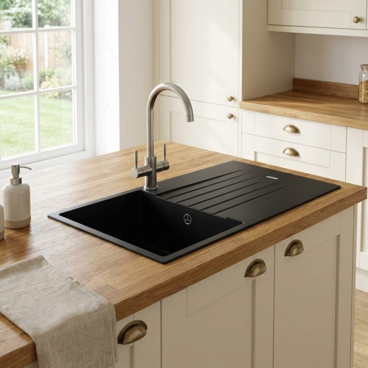 Pisa Black Granite Composite Kitchen Sink & Drainer - 6bf839599035f690326172958a10b76478fe96c5943f696262efbe0787b5fdaf
