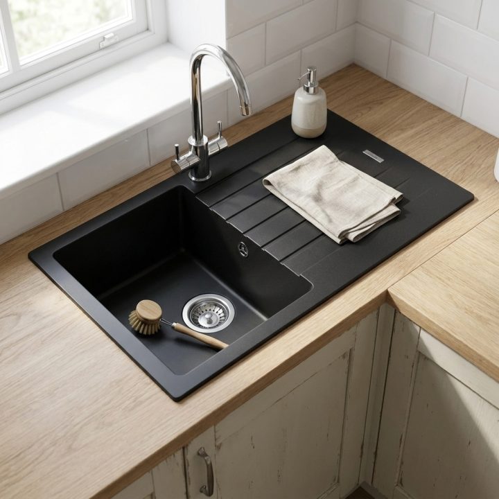 Pisa Black Granite Composite Kitchen Sink & Drainer - 8ff7b10adaf557a3ae964b0216635204d58f416ab18995bf4c2aa3bbe8382fb7