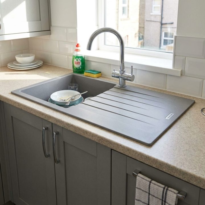 Pisa Grey Granite Composite Kitchen Sink & Drainer - f7ac9b211a40865568cf44ec931c7063e9e6612f3cde5f92e25a62396e6b43a4