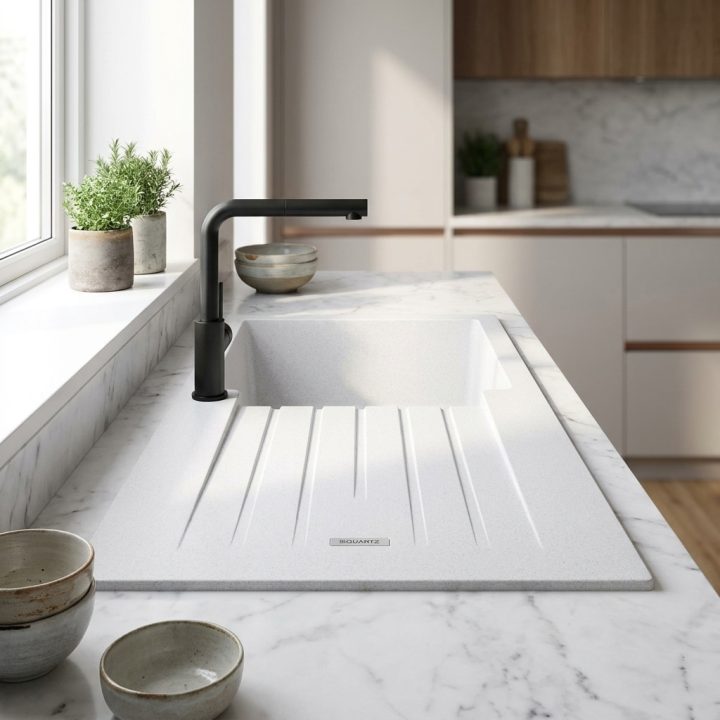 Sienna White Granite Composite Kitchen Sink & Drainer - ff7cf498ab383801c1d064b832d98a66e91f14417088c65554d2f0bbd9b1ec62