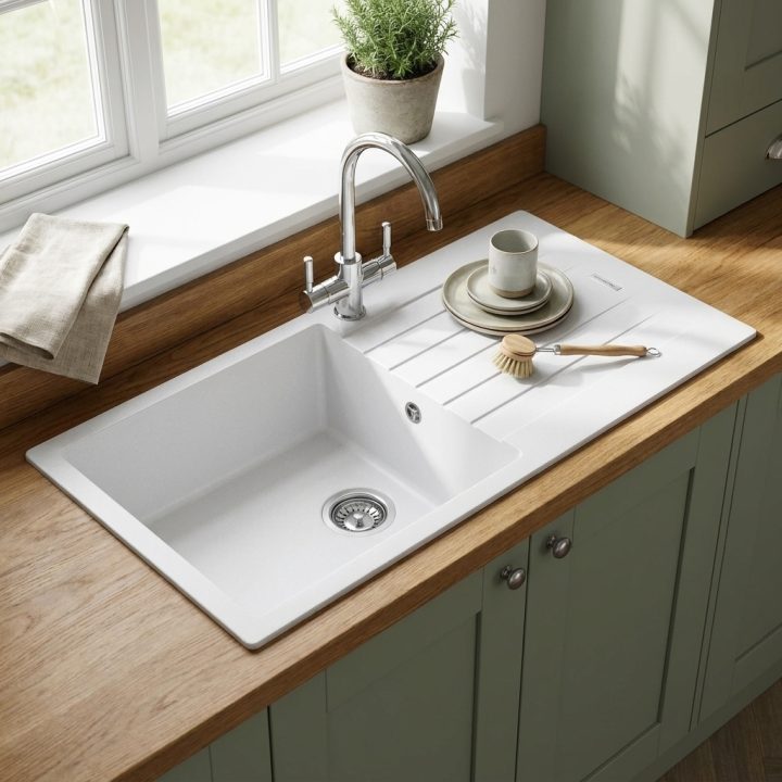 Sienna White Granite Composite Kitchen Sink & Drainer - 0f745869184ca63da21ff0f99b586b71235a1ed23ffb9704f91c50fa53341884