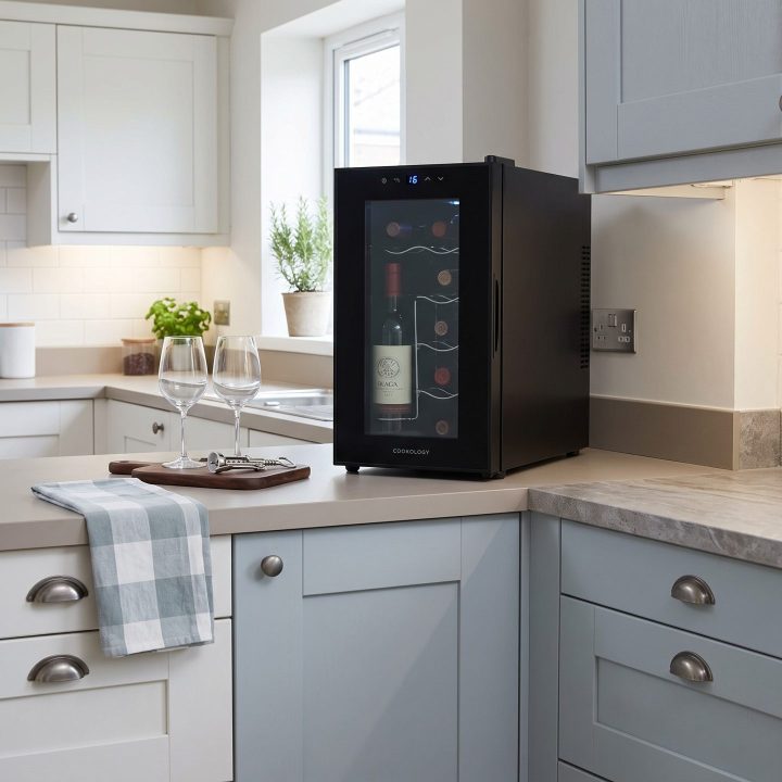 10 Bottle Freestanding Wine Cooler 26cm - Black - Scale and room context