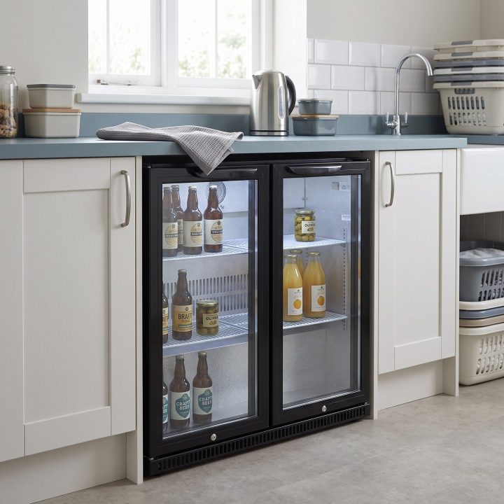 210L Commercial Under Counter Chiller Fridge 86cm - Black - Scale and room context