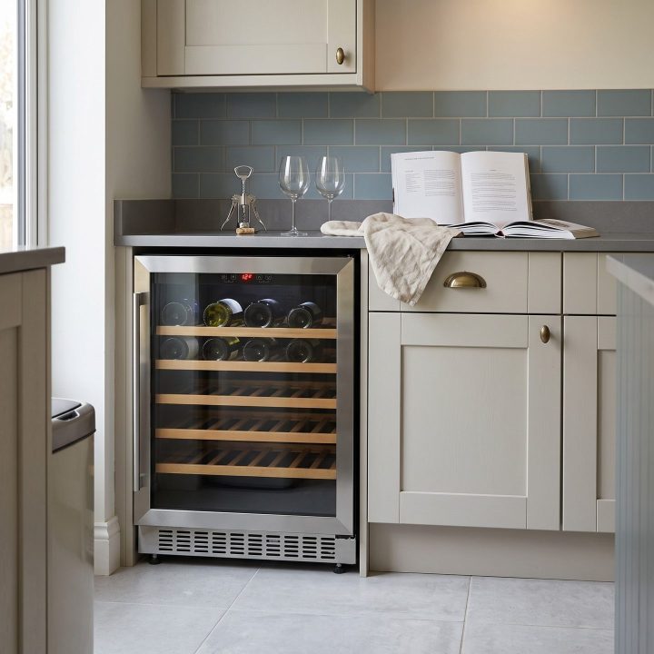 54 Bottle Freestanding Wine Cooler 60cm - Stainless Steel - Scale and room context