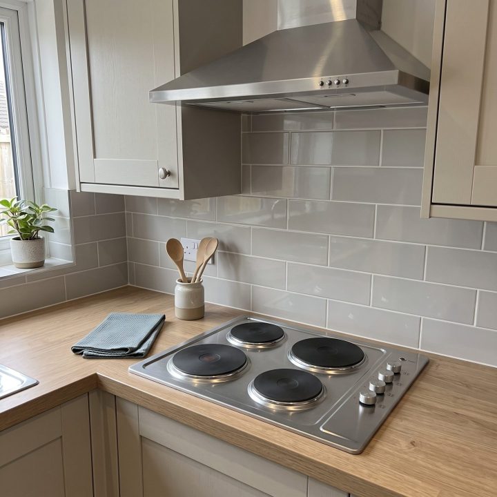 60cm Built-In Solid Plate Hob 4 Zone - Stainless Steel - Scale and room context