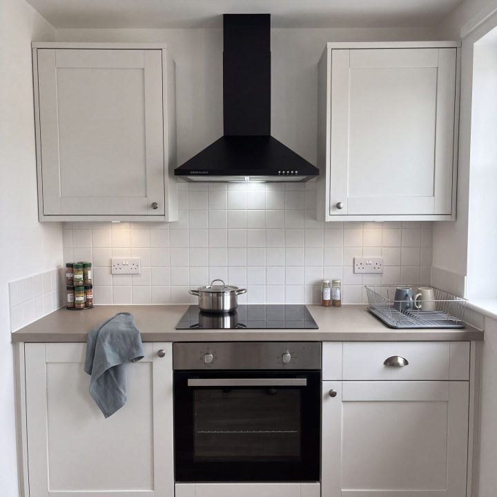 60cm Chimney Cooker Hood A Energy Rated - Matt Black - Scale and room context
