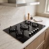 70cm Built-In 5 Burner Gas on Glass Hob with Wok Burner - Black - Product hero