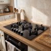 70cm Built-In 5 Burner Gas on Glass Hob with Wok Burner - Black - Product hero