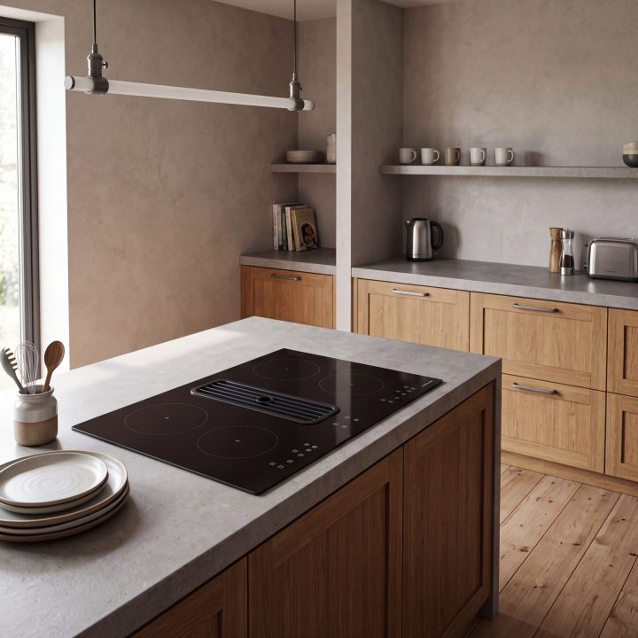 80cm Downdraft Vented 4 Zone Induction Hob A+ Energy Rated - Black - Scale and room context variation 2