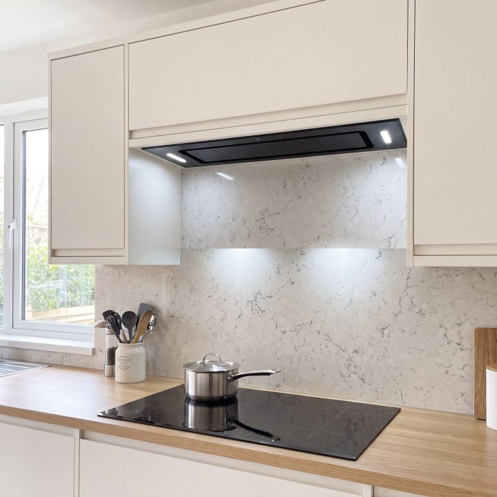 90cm Built-Under Canopy Cooker Hood A+ Energy Rated - Black Glass - Everyday use and access