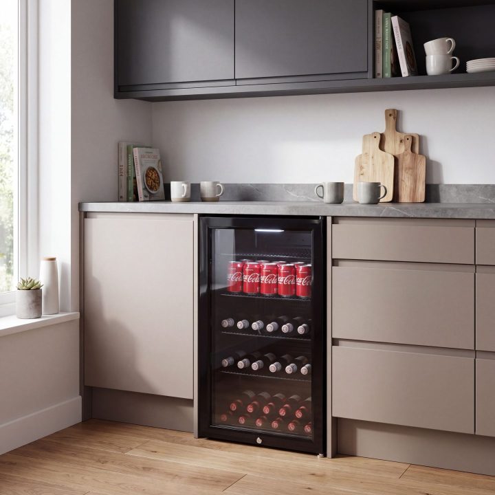 98L Freestanding Drinks Fridge 47cm - Black - Scale and room context
