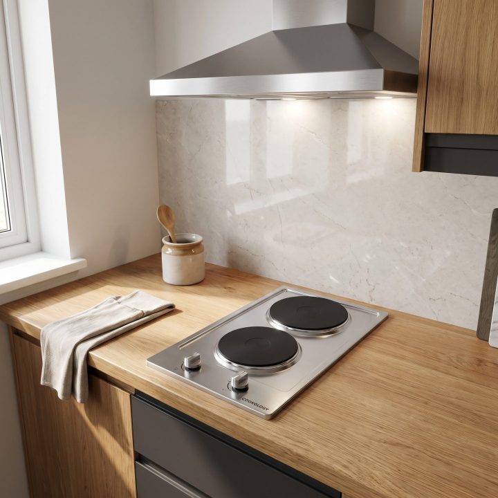 Built-In Domino Solid Plate Hob 2 Zone 29cm - Stainless Steel - Verified design detail