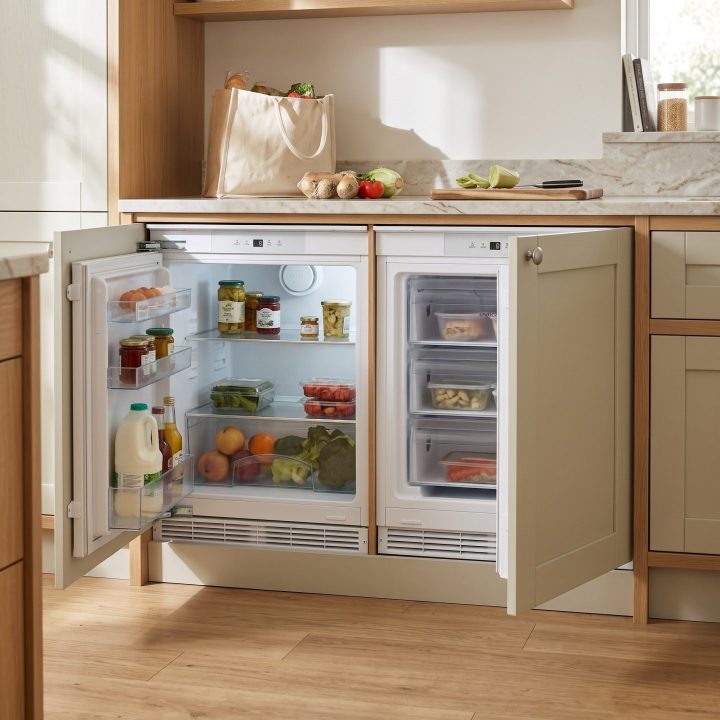 138L/97L Under Counter Integrated Fridge & Freezer Pack - White - Everyday use and access variation 2