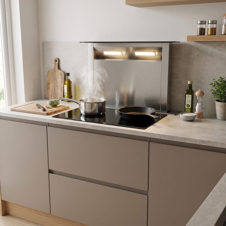 60cm Downdraft Cooker Hood Built-In - Stainless Steel - Scale and room context