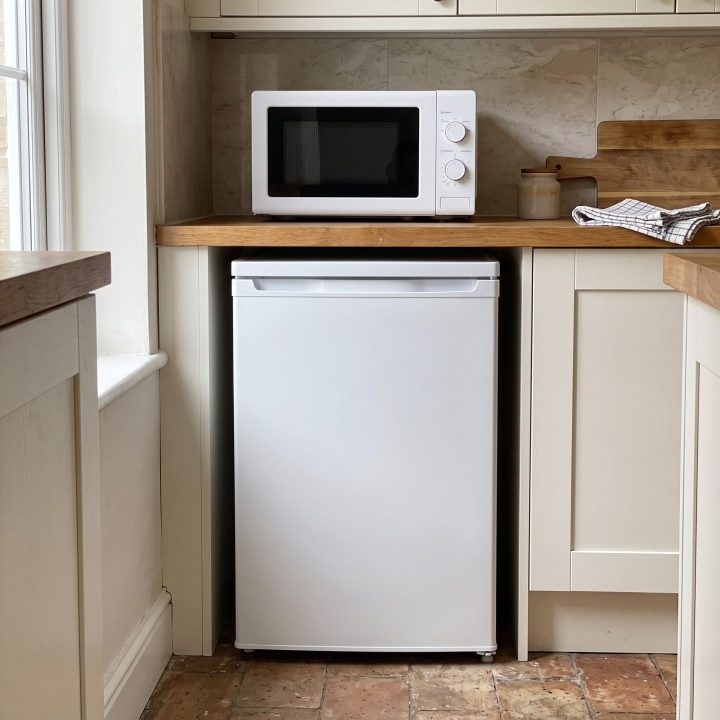 80L Under Counter Fridge with Ice Box & 20L Table Top Microwave - White - Verified design detail