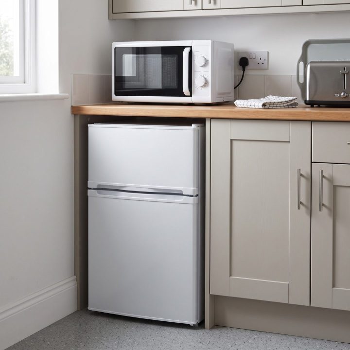 87L Under Counter Fridge Freezer 70/30 & 20L Table Top Microwave - White - Product hero
