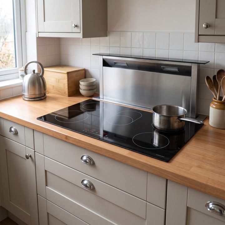 90cm Ceramic Hob 5 Zone with Downdraft Extractor - Black - Product hero variation 2