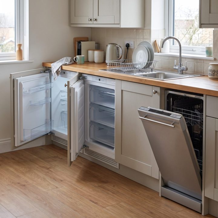 Under Counter Integrated 138L Fridge 97L Freezer & 10 Place Dishwasher Pack - White - Product hero variation 2